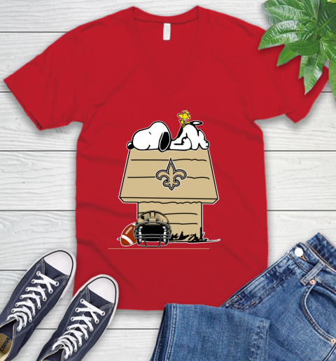 New Orleans Saints NFL Football Snoopy Woodstock The Peanuts Movie V-Neck T-Shirt 7