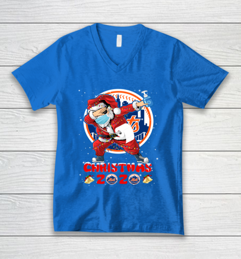 New York Mets Funny Santa Claus Dabbing Christmas 2020 MLB V-Neck T-Shirt 5