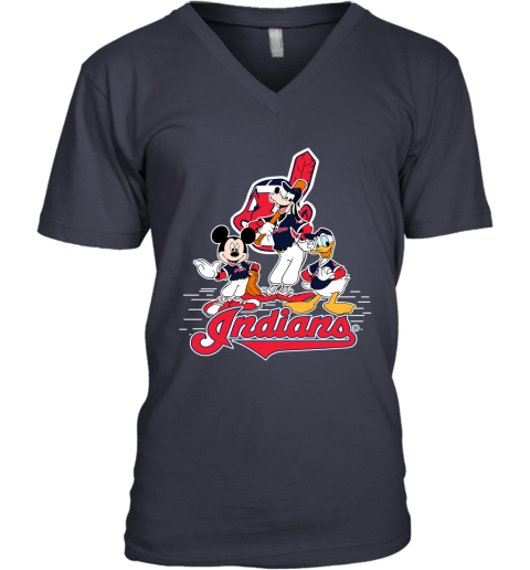 MLB Cleveland Indians Mickey Mouse Donald Duck Goofy Baseball T Shirt  Women's V-Neck T-Shirt