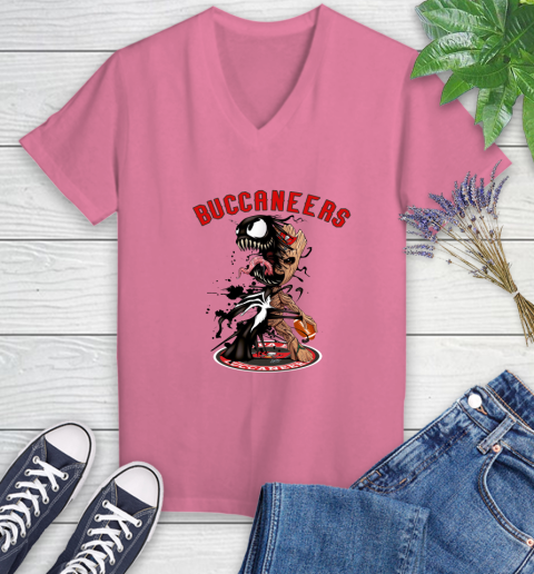 NFL Tampa Bay Buccaneers Football Venom Groot Guardians Of The Galaxy Women's V-Neck T-Shirt 13