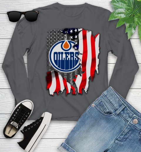 Edmonton Oilers NHL Hockey American Flag Youth Long Sleeve 9