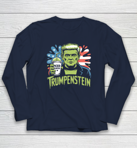 Trumpenstein Funny Iced Coffee Drink Halloween 4th of July USA Flag Long Sleeve T-Shirt 2