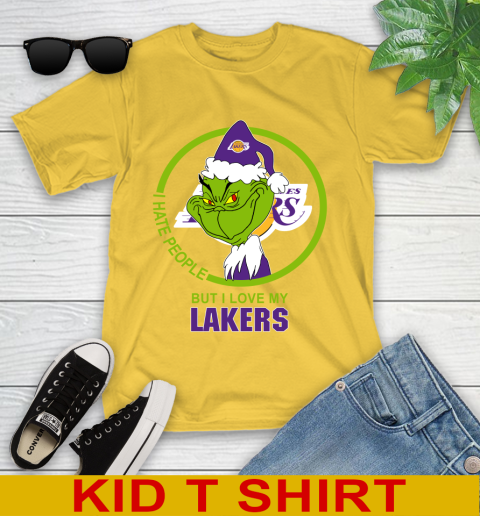 Los Angeles Lakers NBA Christmas Grinch I Hate People But I Love My Favorite Basketball Team Youth T-Shirt 8