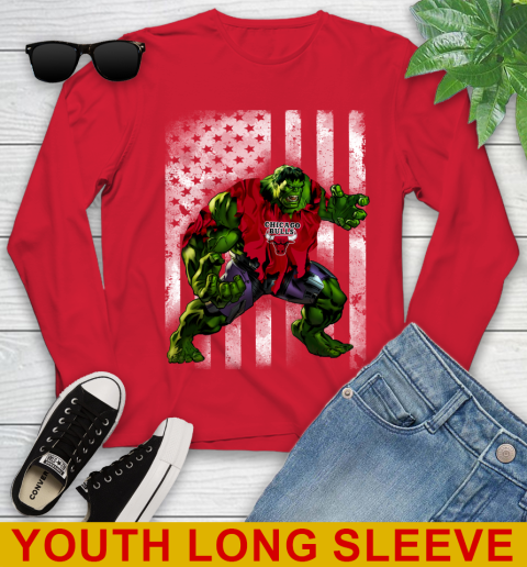 Chicago Bulls Hulk Marvel Avengers NBA Basketball American Flag Youth Long Sleeve 11