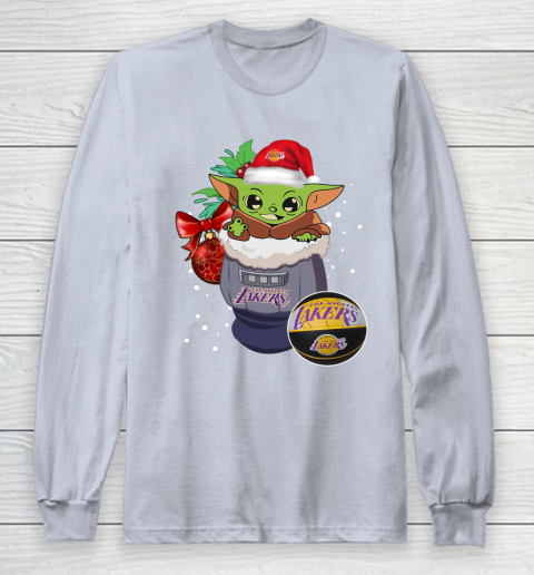 Los Angeles Lakers Christmas Baby Yoda Star Wars Funny Happy NBA Long Sleeve T-Shirt 6