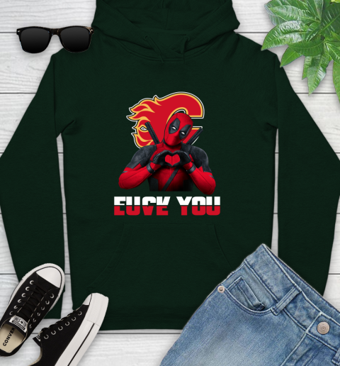 NHL Calgary Flames Deadpool Love You Fuck You Hockey Sports Youth Hoodie 14
