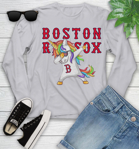 Boston Red Sox MLB Baseball Funny Unicorn Dabbing Sports Youth Long Sleeve 5
