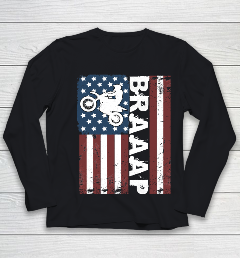 Braaap Vintage USA American Flag 4th Of July Youth Long Sleeve