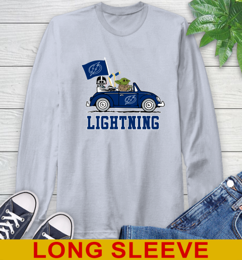 NHL Hockey Tampa Bay Lightning Darth Vader Baby Yoda Driving Star Wars Shirt Long Sleeve T-Shirt 6