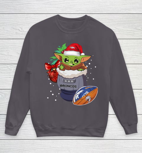 Denver Broncos Christmas Baby Yoda Star Wars Funny Happy NFL Youth Sweatshirt 6