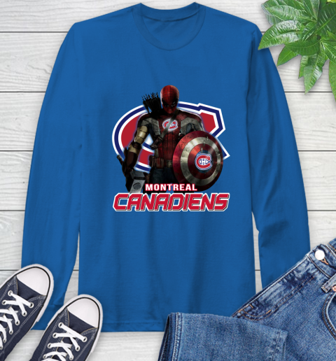 NHL Captain America Thor Spider Man Hawkeye Avengers Endgame Hockey Montreal Canadiens Long Sleeve T-Shirt 9