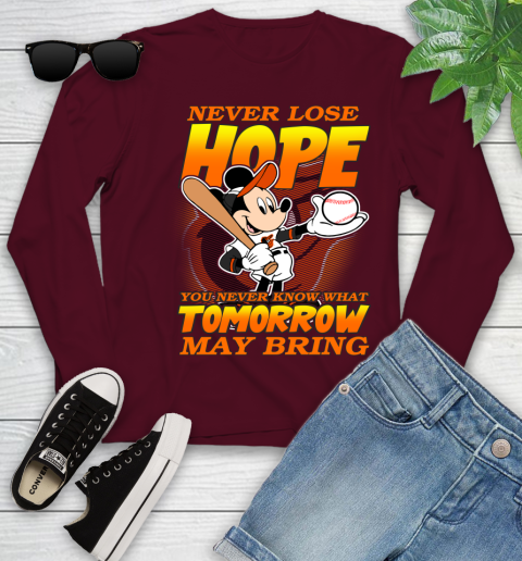 Baltimore Orioles MLB Baseball Mickey Disney Never Lose Hope Youth Long Sleeve 6