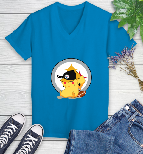 NFL Pikachu Football Sports Pittsburgh Steelers Women's V-Neck T-Shirt 7