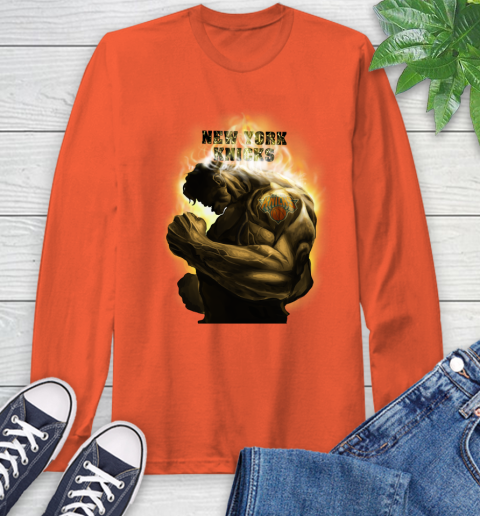 New York Knicks NBA Basketball Hulk Marvel Avengers Sports Long Sleeve T-Shirt 4