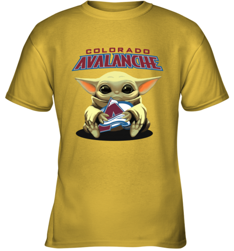 uhns baby yoda hugs the colorado avalanche youth t shirt 26 front daisy