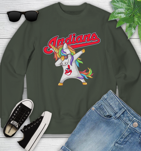 Cleveland Indians MLB Baseball Funny Unicorn Dabbing Sports Youth Sweatshirt 10