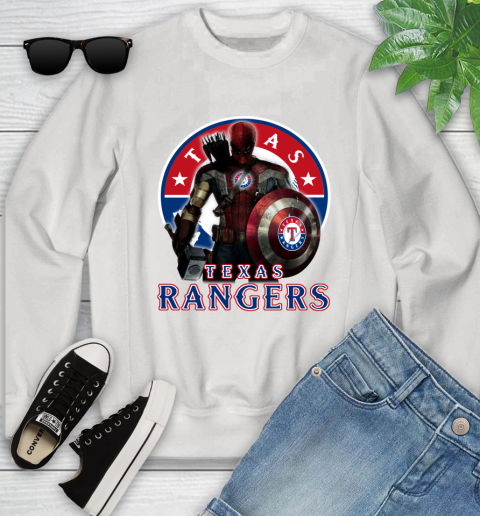 MLB Captain America Thor Spider Man Hawkeye Avengers Endgame Baseball Texas Rangers Youth Sweatshirt