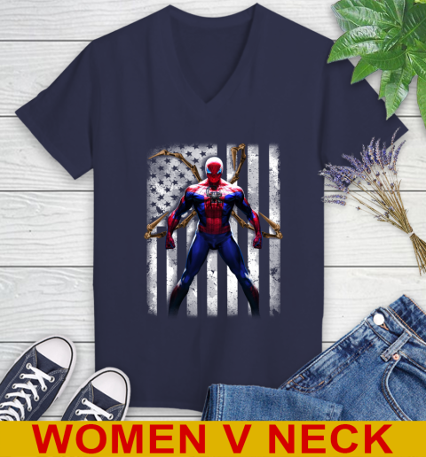 MLB Baseball Colorado Rockies Spider Man Avengers Marvel American Flag Shirt Women's V-Neck T-Shirt 12