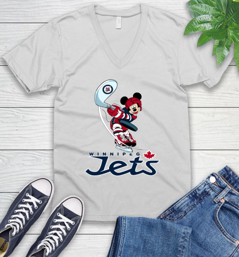 NHL Hockey Winnipeg Jets Cheerful Mickey Mouse Shirt V-Neck T-Shirt 2