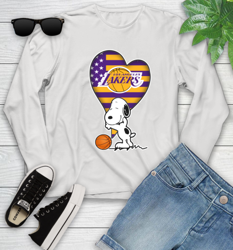 Los Angeles Lakers NBA Basketball The Peanuts Movie Adorable Snoopy Youth Long Sleeve
