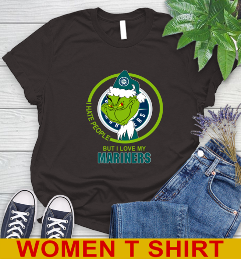 Seattle Mariners MLB Christmas Grinch I Hate People But I Love My Favorite Baseball Team Women's T-Shirt 8