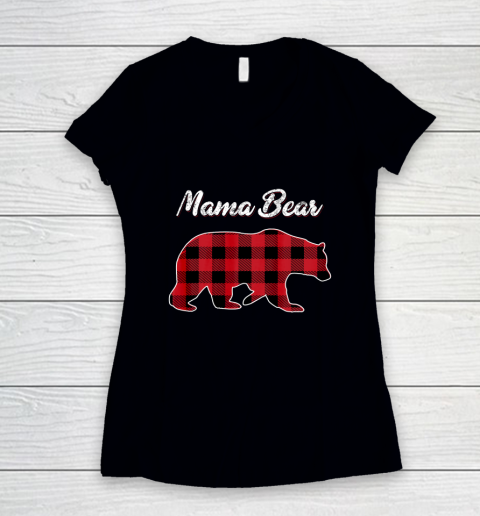 Mama Bear Christmas Pajama Red Plaid Buffalo Gift Women's V-Neck T-Shirt