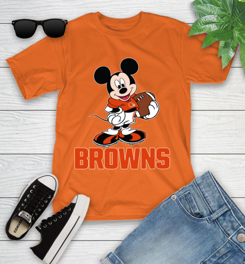 NFL Football Cleveland Browns Cheerful Mickey Mouse Shirt Youth T-Shirt 7