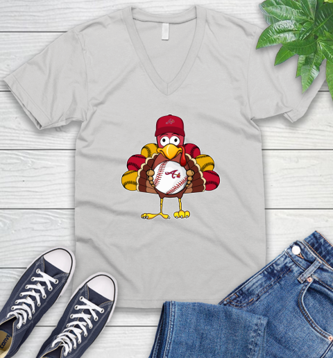 Atlanta Braves Turkey thanksgiving V-Neck T-Shirt
