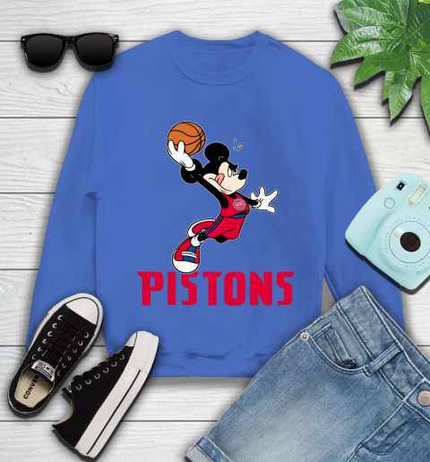 NBA Basketball Detroit Pistons Cheerful Mickey Mouse Shirt Youth Sweatshirt Tee For Sports