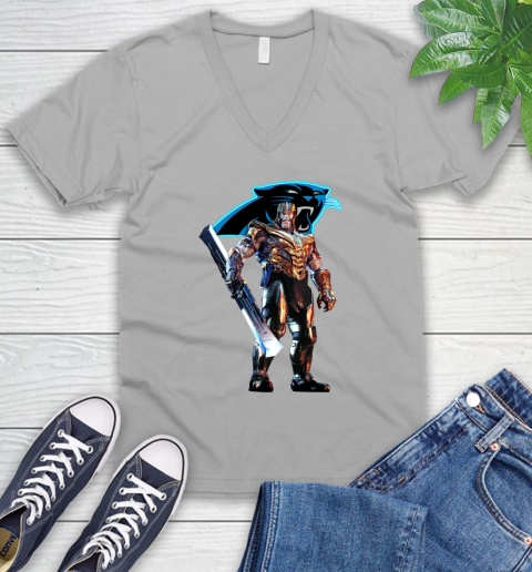 NFL Thanos Gauntlet Avengers Endgame Football Carolina Panthers V-Neck T-Shirt 4