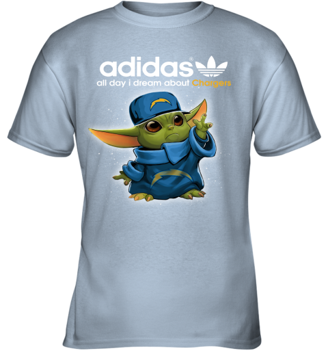 Baby Yoda Adidas All Day I Dream About Los Angeles Chargers Youth T-Shirt