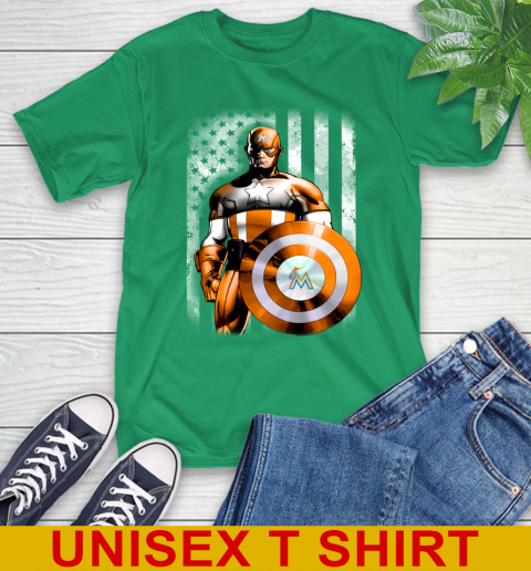 Miami Marlins MLB Baseball Captain America Marvel Avengers American Flag Shirt T-Shirt 7