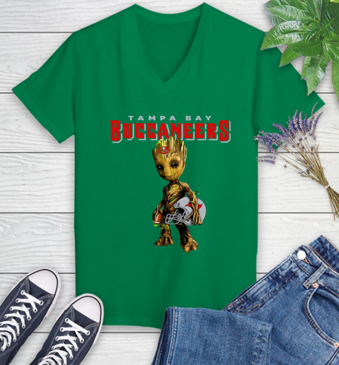 Tampa Bay Buccaneers NFL Football Groot Marvel Guardians Of The Galaxy Women's V-Neck T-Shirt 5