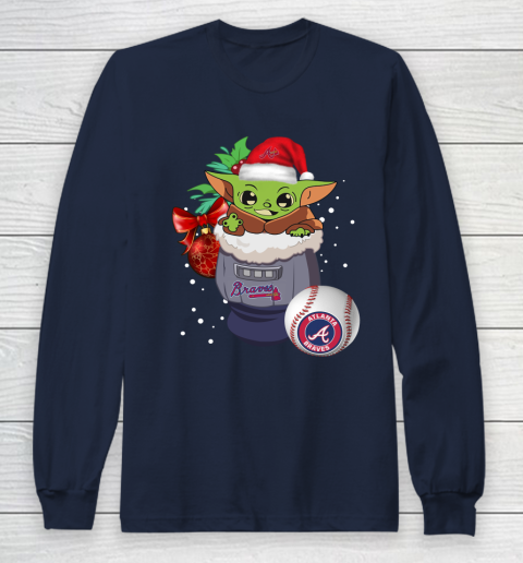 Atlanta Braves Christmas Baby Yoda Star Wars Funny Happy MLB Long Sleeve T-Shirt 4