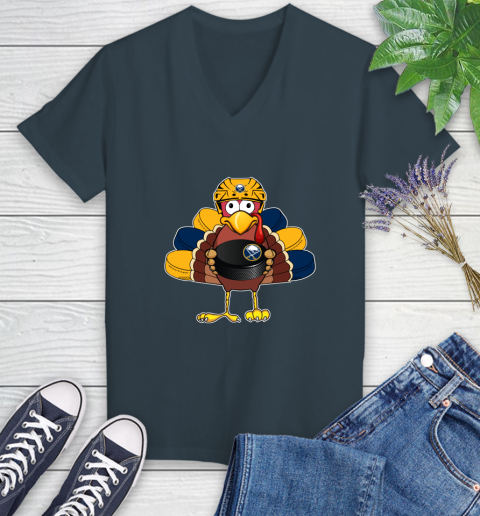 Buffalo Sabres Turkey Thanksgiving Day Women's V-Neck T-Shirt 8