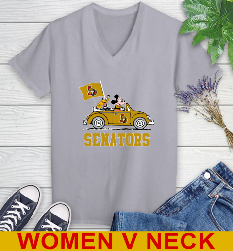 NHL Hockey Ottawa Senators Pluto Mickey Driving Disney Shirt Women's V-Neck T-Shirt 5