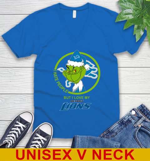 Detroit Lions NFL Christmas Grinch I Hate People But I Love My Favorite Football Team V-Neck T-Shirt 6