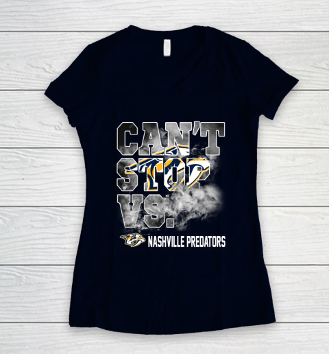 NHL Nashville Predators Hockey Can't Stop Vs Women's V-Neck T-Shirt 2