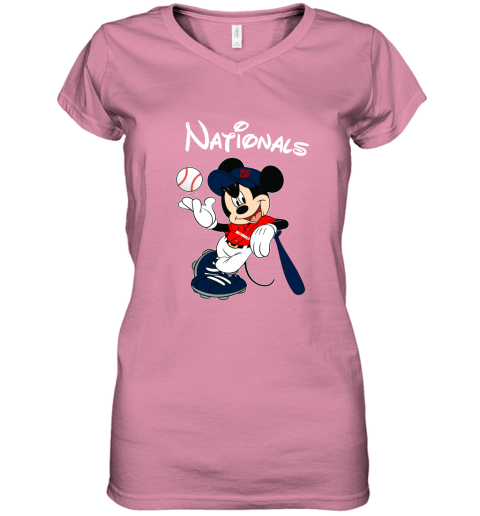 Baseball Mickey Team Washington Nationals Women's V-Neck T-Shirt