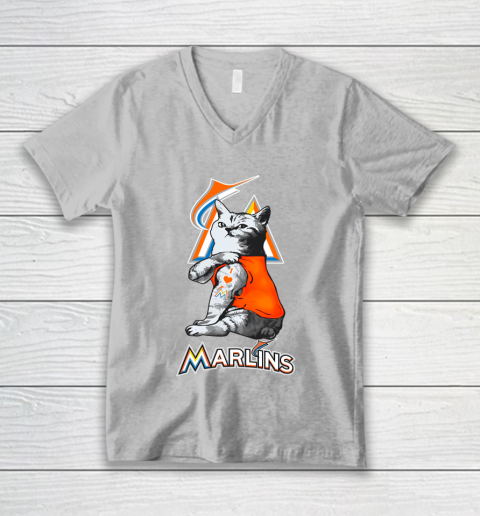 MLB Baseball My Cat Loves Miami Marlins V-Neck T-Shirt 3