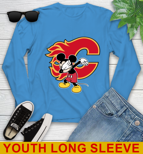 Calgary Flames NHL Hockey Dabbing Mickey Disney Sports Youth Long Sleeve 8
