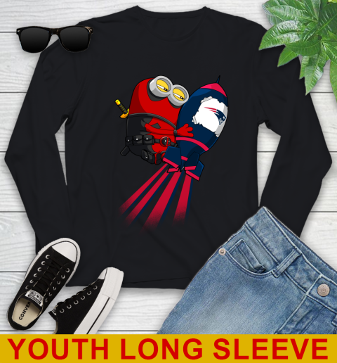 NFL Football New England Patriots Deadpool Minion Marvel Shirt Youth Long Sleeve