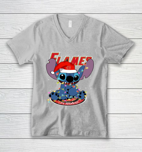 Calgary Flames NHL Hockey noel stitch Christmas V-Neck T-Shirt 2