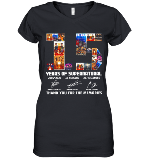 15 Years Of Supernatural Signatures Thank You For The Memories Women's V-Neck T-Shirt