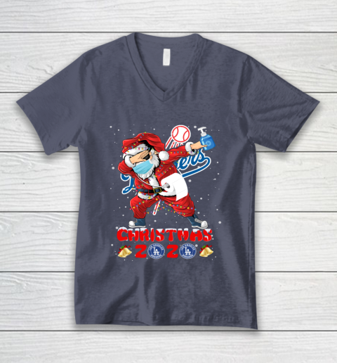 Los Angeles Dodgers Funny Santa Claus Dabbing Christmas 2020 MLB V-Neck T-Shirt 7