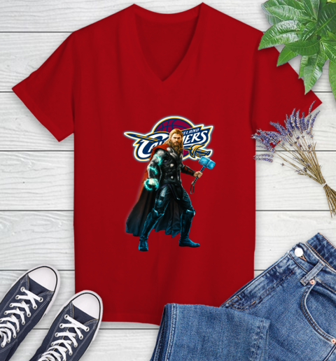 NBA Thor Avengers Endgame Basketball Cleveland Cavaliers Women's V-Neck T-Shirt 12