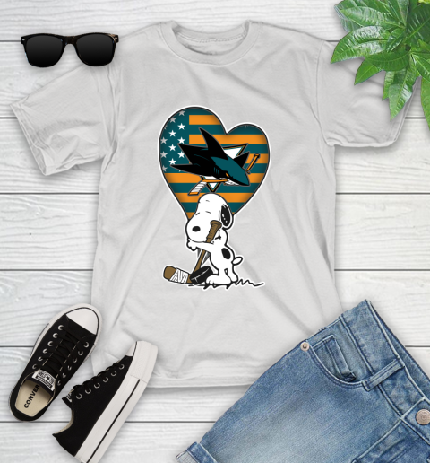 San Jose Sharks NHL Hockey The Peanuts Movie Adorable Snoopy Youth T-Shirt