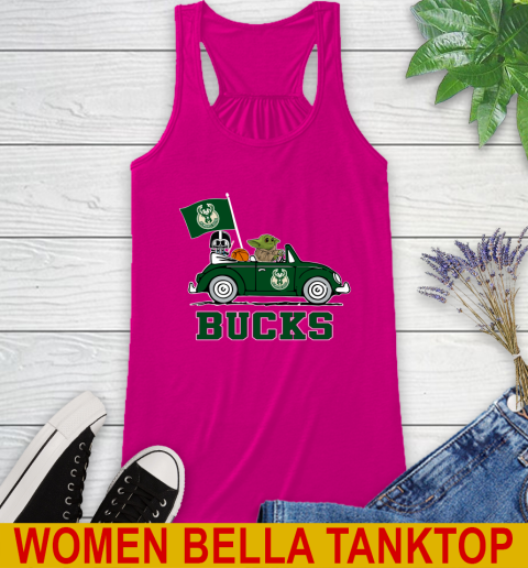 NBA Basketball Milwaukee Bucks Darth Vader Baby Yoda Driving Star Wars Shirt Racerback Tank 8