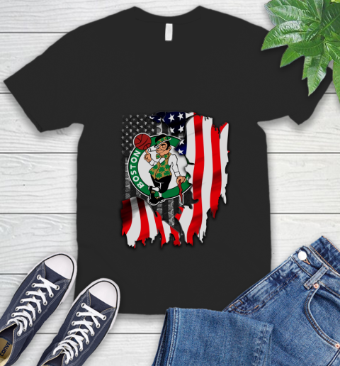 Boston Celtics NBA Basketball American Flag V-Neck T-Shirt