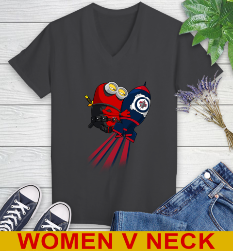 NHL Hockey Winnipeg Jets Deadpool Minion Marvel Shirt Women's V-Neck T-Shirt 8